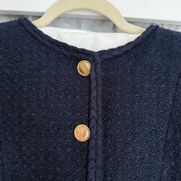 Aqua Navy Blazer Women’s Medium Tweed Jacket Gold Button Classic Chic - Picture 4 of 11